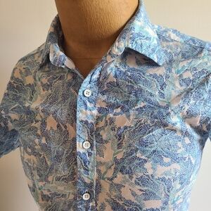 Rodd & Gunn Blue and White Leaf Pattern Shirt